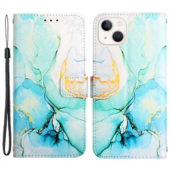 For iPhone 13  YB Pattern Printing Leather Series-5 PU Leather Double-sided Magnetic Clasp Cover Marble Pattern Wallet Stand Phone Case