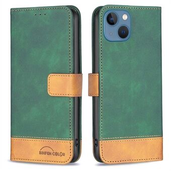 BINFEN COLOR BF Leather Case Series-7 Style 11 PU Leather Shell for iPhone 13 , Magnetic Clasp Design Wallet Stand Leather Splicing Phone Case Accessory