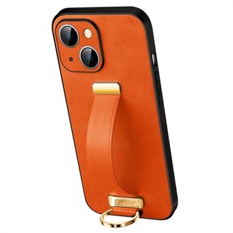 For iPhone 13  SULADA Drop-proof Phone Case Fashion Series Crazy Horse Texture PU Leather Coated Mobile Phone Cover Kickstand with Wristband Adjustable Strap