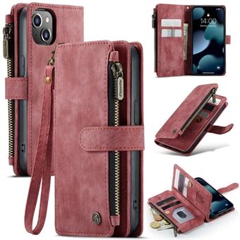 CASEME C30-serien Anti-fall telefonplånboksfodral för iPhone 13 6,1 tum, dragkedja i PU-läder Mobiltelefonfodral Stand Korthållare
