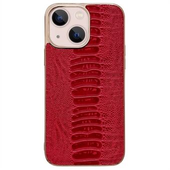 För iPhone 13  Crocodile Texture telefonfodral Galvaniserad Edge i äkta läder+PC+TPU telefonskal