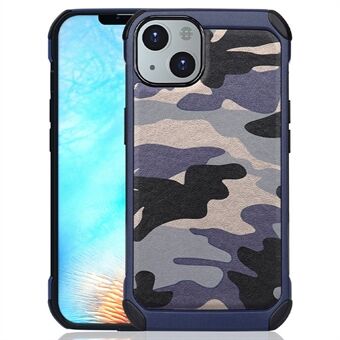 För iPhone 13  Anti-kollision kamouflagemönster PU-läderbelagd telefonbaksida med krockkudde ABS+PC-skyddsfodral
