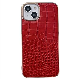 För iPhone 13  Crocodile Texture Anti-slitage telefonskydd äkta kohud läder belagt TPU+PC Nano galvaniseringsfodral