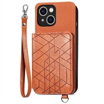 Geometry Imprinted Phone Cover för iPhone 13 , Plånbok PU-läderbelagd TPU-fodral med handrem