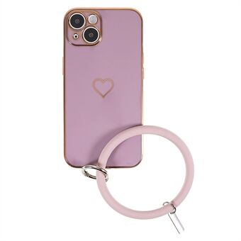 För iPhone 13  hjärtmönster TPU telefonfodral 6D galvanisering Ring skyddande telefonfodral med silikonbärring