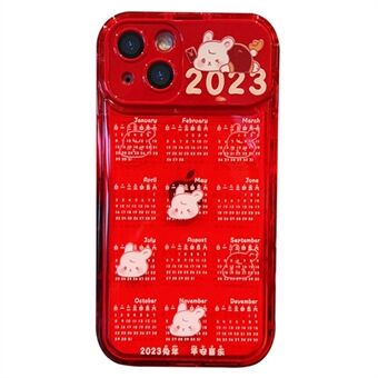 Telefonbaksida för iPhone 13 6,1 tum, Anti-fall Röd Kalender TPU telefonfodral med flipspegel