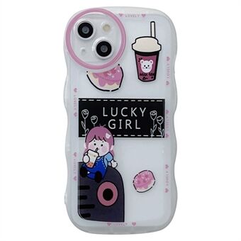 För iPhone 13 6,1 tum Mjukt TPU-skal, Mjölkte-mönstertryckt bakfodral Wavy Edge Telefonskydd - Girl