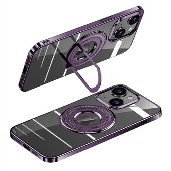 För iPhone 13 6,1 tum elektropläterat magnetfodral Ring Kickstand PC-telefonfodral Kompatibel med MagSafe