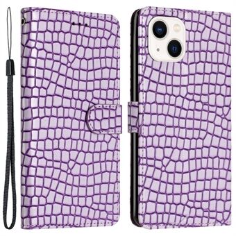 För iPhone 13 6,1 tums PU-läder+TPU-fodral Crocodile Texture Stand Telefonplånboksfodral med handrem
