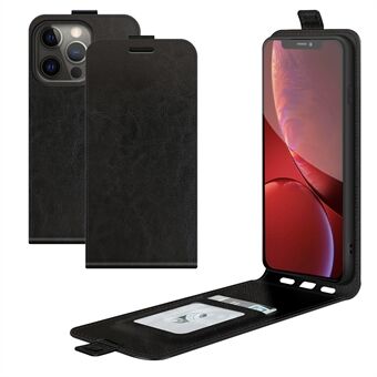 Crazy Horse Texture Vertical Flip Lädertelefonskal med kortplats för iPhone 13 Pro - Black