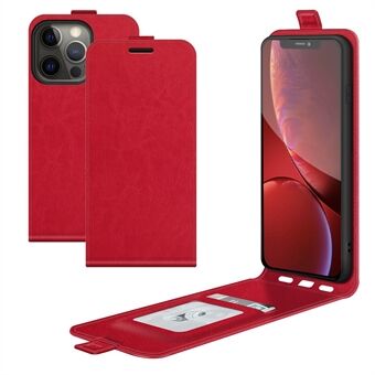 Crazy Horse Texture Vertical Flip Lädertelefonskal med kortplats för iPhone 13 Pro - Red