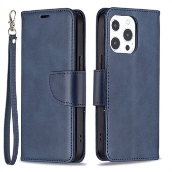 Enfärgad PU-läderplånbok Mobiltelefonfodral Skal med Stand för iPhone 13 Pro - Blue