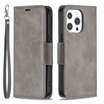 Enfärgad PU-läderplånbok Mobiltelefonfodral Skal med Stand för iPhone 13 Pro - Grey