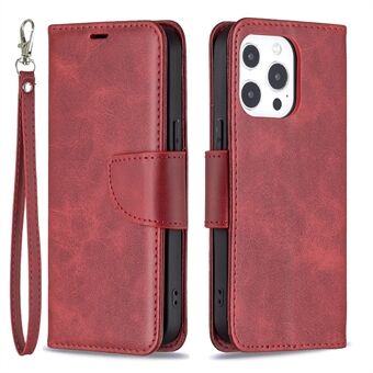 Enfärgad PU-läderplånbok Mobiltelefonfodral Skal med Stand för iPhone 13 Pro - Red