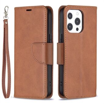 Enfärgad PU-läderplånbok Mobiltelefonfodral Skal med Stand för iPhone 13 Pro - Brown