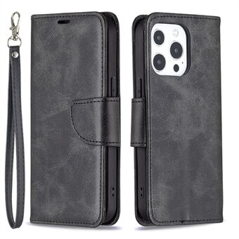 Enfärgad PU-läderplånbok Mobiltelefonfodral Skal med Stand för iPhone 13 Pro - Black