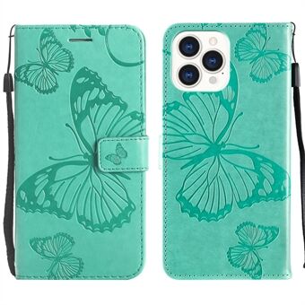 Butterfly Pattern Imprinting Leather Phone Cover Protector med rem för iPhone 13 Pro 