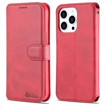 AZNS Plånbok Design Magnetisk Stängning Anti-Fall Stötsäkert Läder Telefon Cover Stand Fodral för iPhone 13 Pro - Red