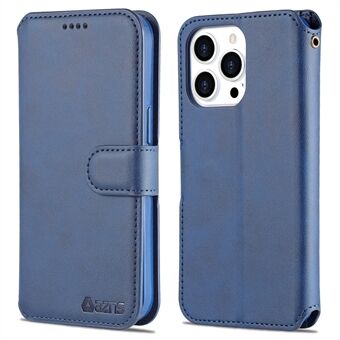 AZNS Plånbok Design Magnetisk Stängning Anti-Fall Stötsäkert Läder Telefon Cover Stand Fodral för iPhone 13 Pro - Blue