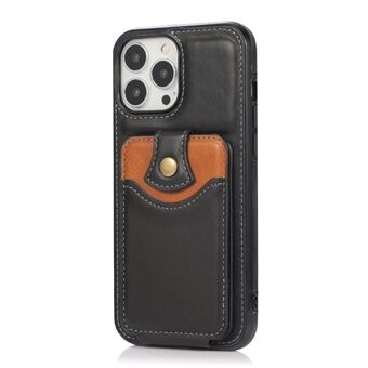 Classic ömtåligt läder Vertical Flip Card Pocket Design Telefonfodral med Kickstand för iPhone 13 Pro - Svart