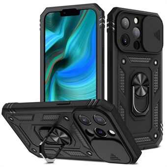 Anti-Drop Välskyddad kameraskjutare Design Metall Stativ 3-i-1 TPU + PC-telefonfodral för iPhone 13 Pro - Black