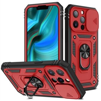 Anti-Drop Välskyddad kameraskjutare Design Metall Stativ 3-i-1 TPU + PC-telefonfodral för iPhone 13 Pro -  Red/Black