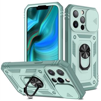 Anti-Drop Välskyddad kameraskjutare Design Metall Stativ 3-i-1 TPU + PC-telefonfodral för iPhone 13 Pro - Green