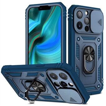 Anti-Drop Välskyddad kameraskjutare Design Metall Stativ 3-i-1 TPU + PC-telefonfodral för iPhone 13 Pro - Blue