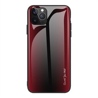 Carbon Fiber Texture Design Baksida i härdat glas + TPU Edge Hybrid Mobiltelefonfodral för iPhone 13 Pro - Red