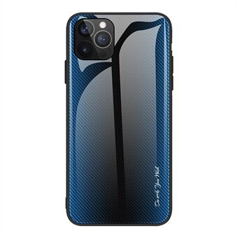 Carbon Fiber Texture Design Baksida i härdat glas + TPU Edge Hybrid Mobiltelefonfodral för iPhone 13 Pro - Baby Blue