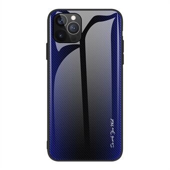 Carbon Fiber Texture Design Baksida i härdat glas + TPU Edge Hybrid Mobiltelefonfodral för iPhone 13 Pro -  Dark Blue