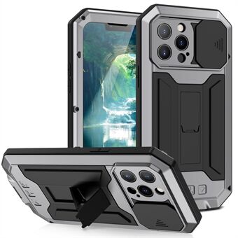 R-JUST Phone Protector Cover Kickstand Shell med skärmskydd i härdat glas och kameraskjutare för iPhone 13 Pro 