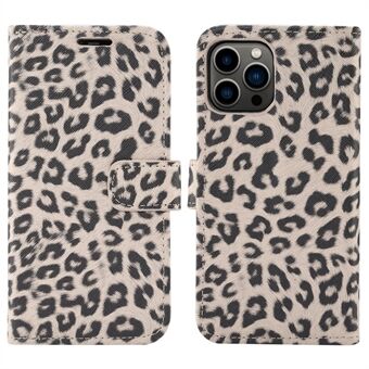 Leopard Texture Lädertelefonfodral Stand med plånboksdesign för iPhone 13 Pro 