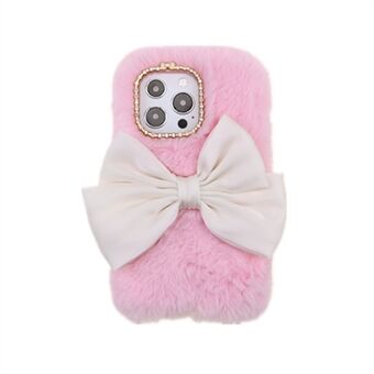 Söt 3D Bowknot Fuzzy Furry Varm plysch Fluffy Fur Mjuk TPU-bakfodral med Bling Rhinestone för iPhone 13 Pro 
