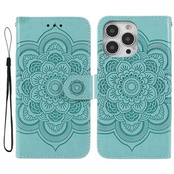 Imprinting Mandala Flower Protective Leather Phone Cover Case med Stand för iPhone 13 Pro 