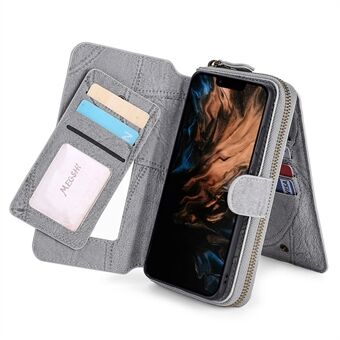 MEGSHI 004-serien Löstagbart Stand Designficka med dragkedja Stötsäkert PU-läder TPU plånboksfodral Flip-fodral för iPhone 13 Pro