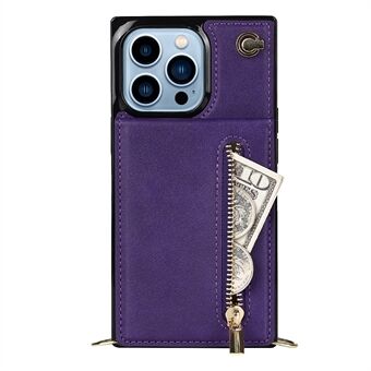 Telefonfodral i PU-läder Välskyddad Classic plånboksfodral med dragkedja med axelrem för iPhone 13 Pro 