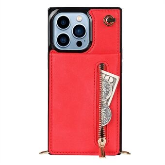 Telefonfodral i PU-läder Välskyddad Classic plånboksfodral med dragkedja med axelrem för iPhone 13 Pro 