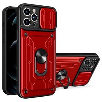 Löstagbar kortplats Hård PC + Mjuk TPU-telefonfodral Kickstand Hybrid-skal med kameraskydd för iPhone 13 Pro - Red