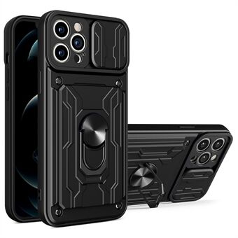 Löstagbar kortplats Hård PC + Mjuk TPU-telefonfodral Kickstand Hybrid-skal med kameraskydd för iPhone 13 Pro - Black
