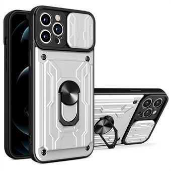 Löstagbar kortplats Hård PC + Mjuk TPU-telefonfodral Kickstand Hybrid-skal med kameraskydd för iPhone 13 Pro - White