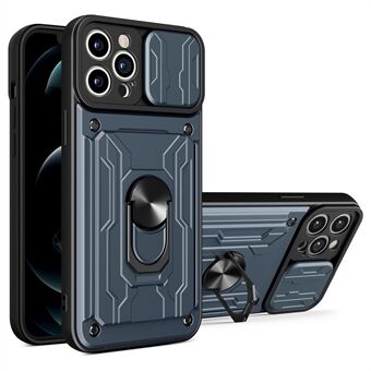 Löstagbar kortplats Hård PC + Mjuk TPU-telefonfodral Kickstand Hybrid-skal med kameraskydd för iPhone 13 Pro - Titanium Grey