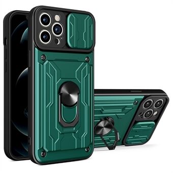Löstagbar kortplats Hård PC + Mjuk TPU-telefonfodral Kickstand Hybrid-skal med kameraskydd för iPhone 13 Pro - Blackish Green