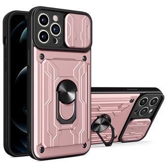 Löstagbar kortplats Hård PC + Mjuk TPU-telefonfodral Kickstand Hybrid-skal med kameraskydd för iPhone 13 Pro - Rose Gold