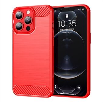 1,8 mm kolfiber borstad struktur flexibel TPU Anti-dropp telefon bakskal skal för iPhone 13 Pro - Red