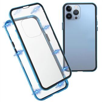 För iPhone 13 Pro  metall stötfångare + dubbelsidigt telefonfodral i härdat glas Anti-peep magnetiskt skyddsfodral
