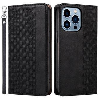 For iPhone 13 Pro  Phone Case Imprinted Pattern Strong Magnetic Closure Flip Design Anti-drop PU Leather Wallet Stand Cover with Hand Strap