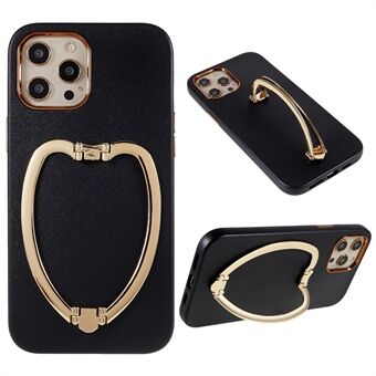 For iPhone 13 Pro  Metal Kickstand Cell Phone Cover Anti-scratch PU Leather Coating PC+TPU Hybrid Electroplating Buttons Phone Case