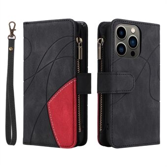 KT Multi-function Series-5 For iPhone 13 Pro  Phone Case Handy Strap Imprinted Curved Line Pattern Bi-color PU Leather Wallet  Cover