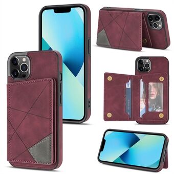 Line Splicing Imprinting PU Leather Phone Back Case for iPhone 13 Pro , Adjustable Kickstand Design Multiple Card Slot Pocket Phone Case